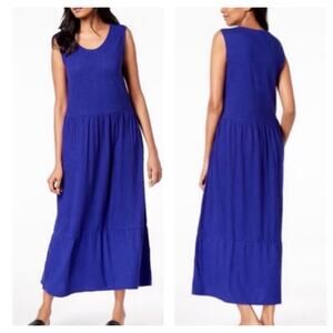 Eileen Fisher Hemp Cotton Tiered Maxi Tank Dress Blue Purple XS Lightweight